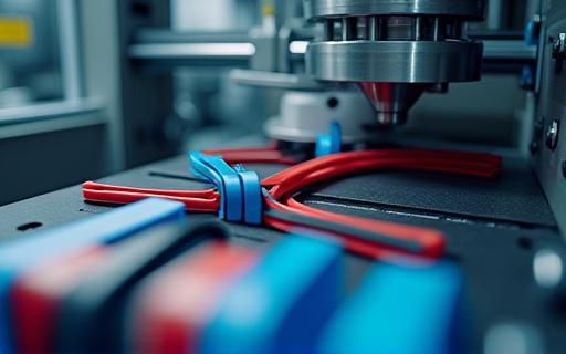 Close-up of a modern machine manufacturing elastic fitness bands