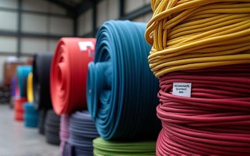 Spools of various colored elastic materials used for fitness bands